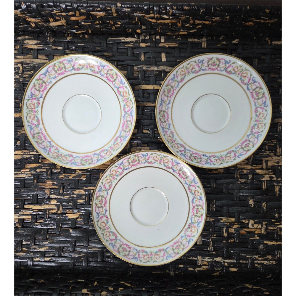 Antique Charles Ahrenfeldt Limoges 3 France Floral Porcelain Saucers 5.75"